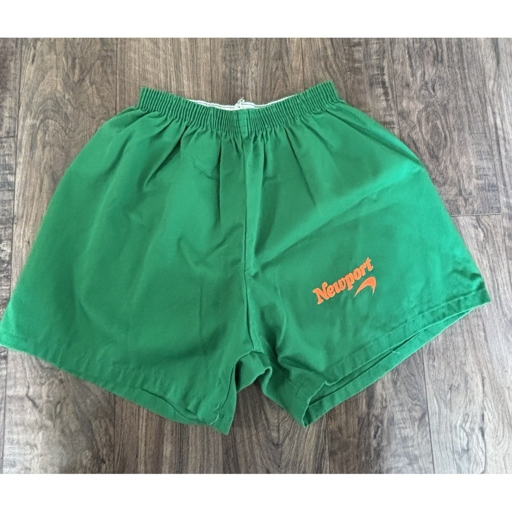 Vintage 1980s Newport Cigarettes Men's Shorts LG Green PROMO Retro Orange Logo